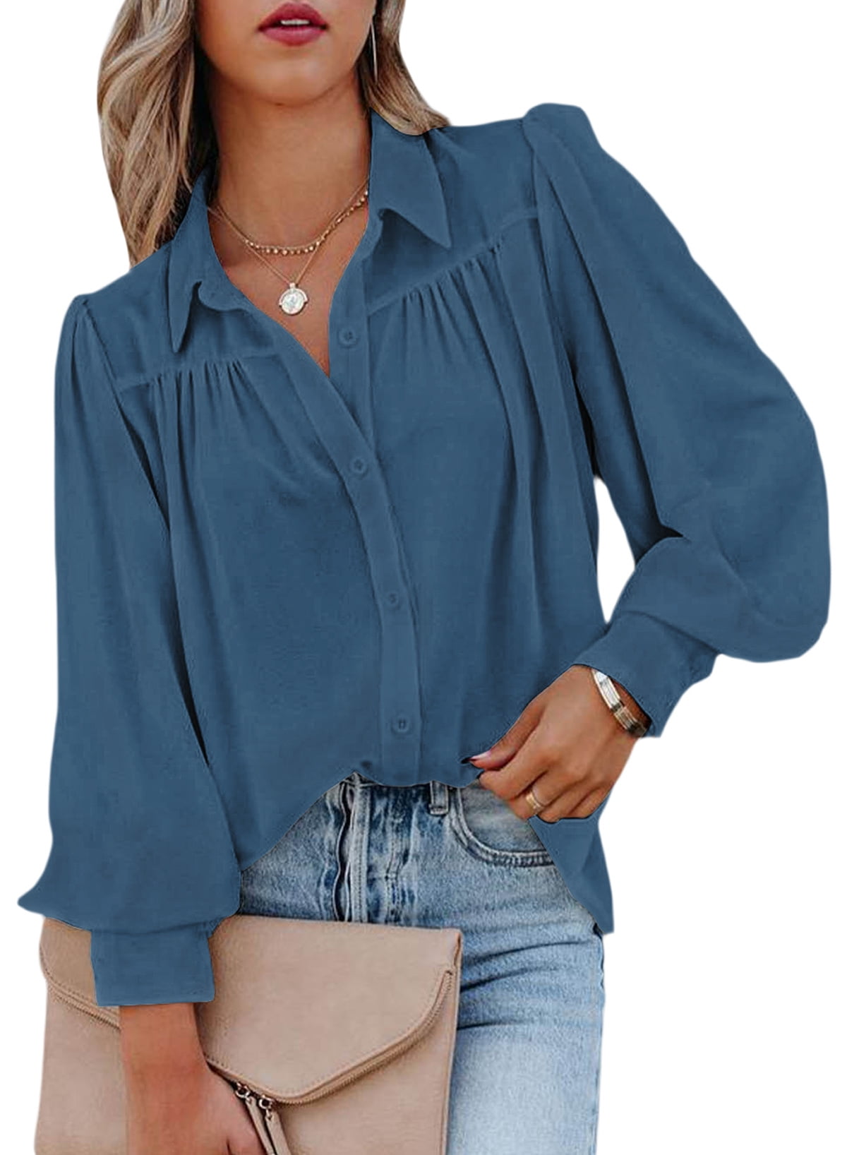 FARYSAYS Womens Long Sleeve Blouses and Tops Button Up Lightweight