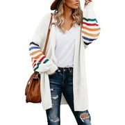 FARYSAYS Plus Size Cardigan for Women Long Sleeve Striped Knit Sweaters Jacket Lightweight Knit Cardigan Sweaters of Female Size XL