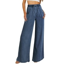 FARYSAYS Summer Jeans for Women Wide Leg Jeans Drawstring High Waisted Loose Denim Pants Loose Denim Trousers Lightweight Jeans