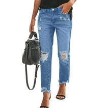Women High Rise Ripped Jeans s Distressed Baggy Denim Pants Wide Leg ...