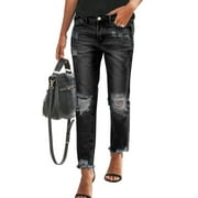 FARYSAYS Women Ripped Slim Fit Jeans Boyfriend Distressed Ankle Denim Pants Straight Leg Jeans