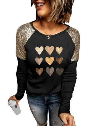 Valentine's Day Long Sleeve Shirts for Women Trendy Sequin Heart