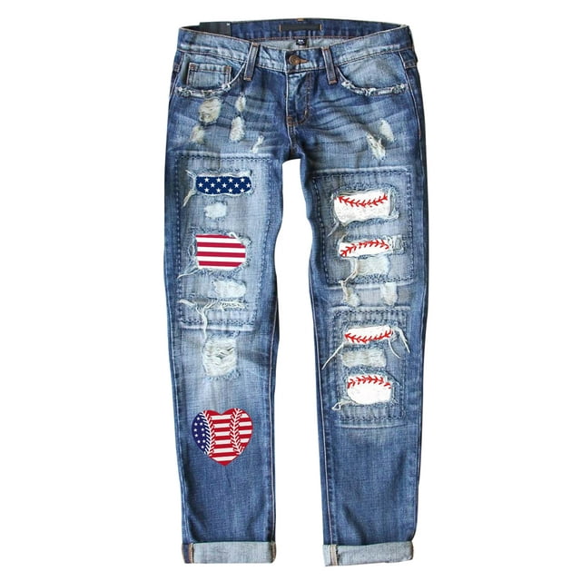 FARYSAYS Women's American Flag Print Jeans for Women Trendy Patchwork