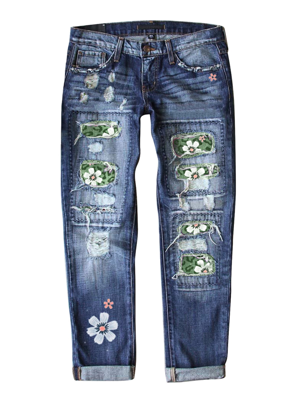 FARYSAYS Women's Boyfriend Jeans Dating Leopard Daisies Floral Jeans ...