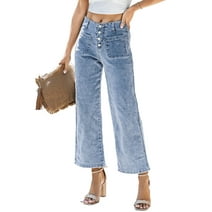 FARYSAYS Women's Wide Leg Jeans High Waisted Stretchy Straight Leg Jeans Buttoned Loose Denim Pants with Pocket