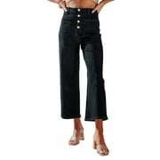 FARYSAYS Women's Wide Leg Jeans High Waisted Stretchy Straight Leg Jeans Buttoned Loose Denim Pants with Pocket