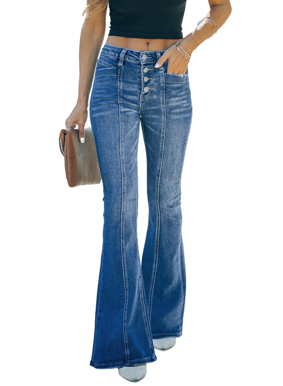 FARYSAYS Womens Flare Jeans High Waist Wide Leg Blue Jeans Stretchy ...