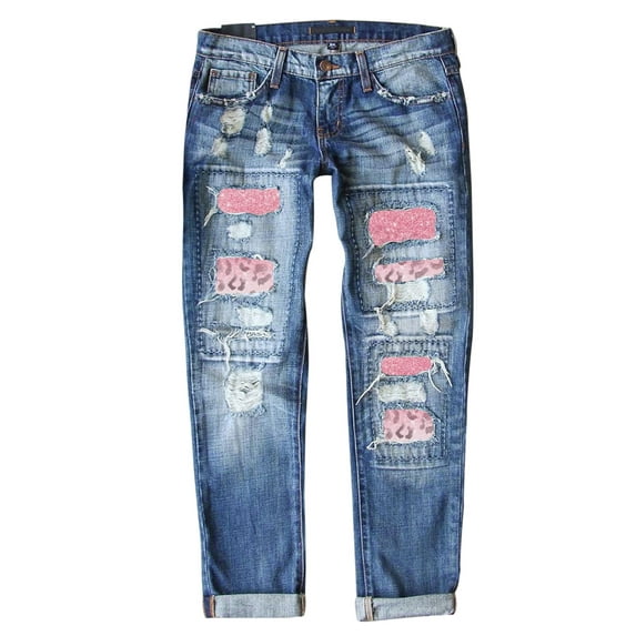 FARYSAYS Womens Jeans Distressed Ladies Jeans Boyfriend Jeans for Women Trendy Patchwork Denim Pants Straight Leg Jeggings Stretch