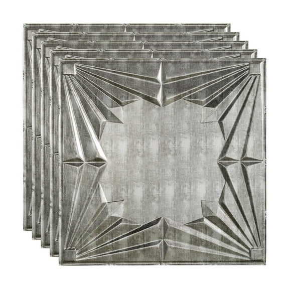FASÄDE Art Deco Decorative Vinyl 2ft x 2ft Lay in Ceiling Panel in Crosshatch Silver (5 Pack)