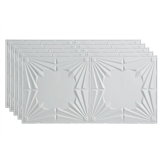 FASÄDE Art Deco Decorative Vinyl 2ft x 4ft Glue Up Ceiling Panel in Matte White (5 Pack)