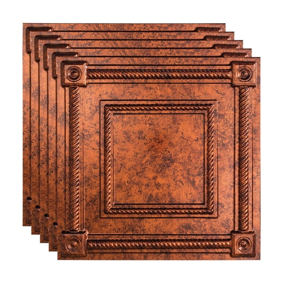 FASÄDE Coffer Decorative Vinyl 2ft x 2ft Lay in Ceiling Panel in Moonstone Copper (5 Pack)