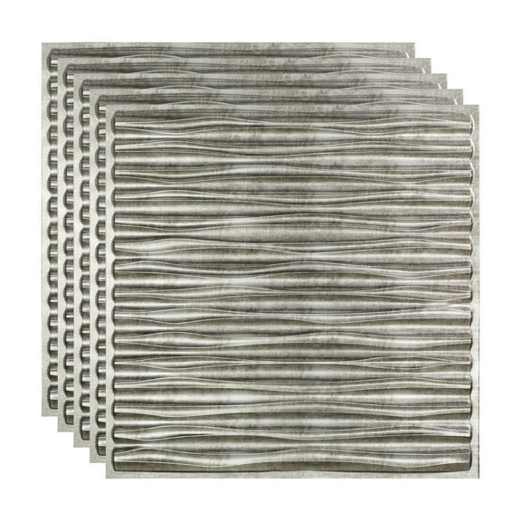 FASÄDE Dunes Decorative Vinyl 2ft x 2ft Lay in Ceiling Panel in Crosshatch Silver (5 Pack)