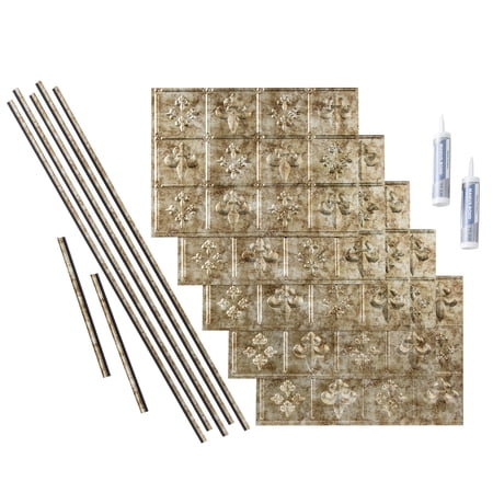 FASÄDE Fleur de Lis Decorative Vinyl Backsplash 15 sq ft Kit in Bermuda Bronze