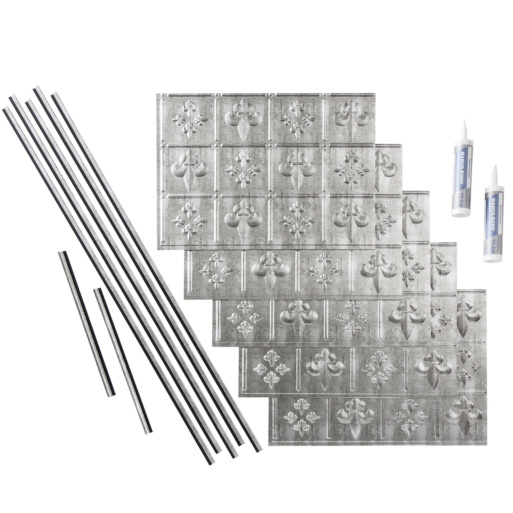 Fasade Fleur de Lis Silver Vinyl Backsplash Kit