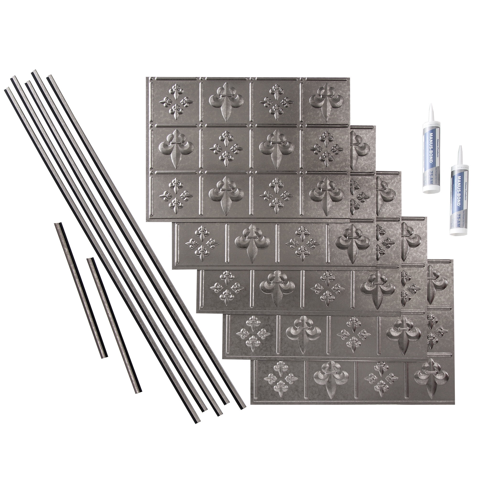 Galvanized Steel Fleur de Lis Vinyl Decorative Backsplash Kit