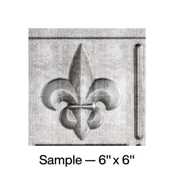 FASÄDE Fleur de Lis Decorative Vinyl Backsplash Panel in Crosshatch Silver (6X6 Inch Sample)