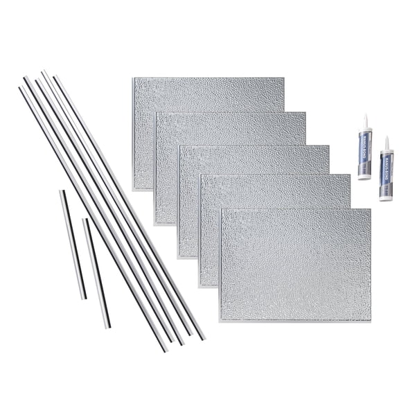 FASÄDE Hammered Decorative Vinyl Backsplash 15 sq ft Kit in Brushed Aluminum