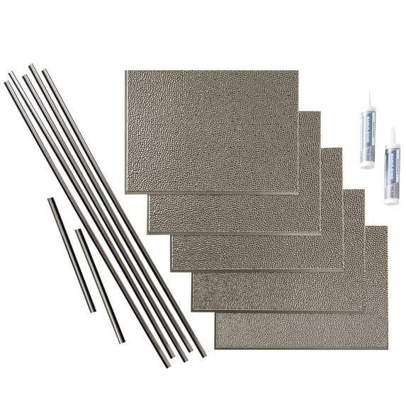 FASÄDE Hammered Decorative Vinyl Backsplash 15 sq ft Kit in Brushed Nickel