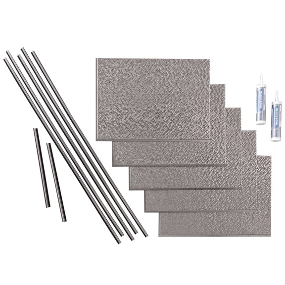 FASÄDE Hammered Decorative Vinyl Backsplash 15 sq ft Kit in Galvanized Steel