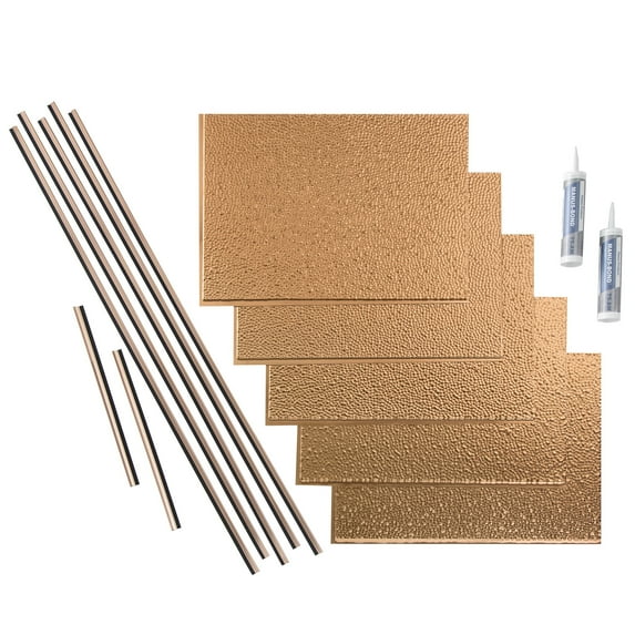 FASÄDE Hammered Decorative Vinyl Backsplash 15 sq ft Kit in Polished Copper