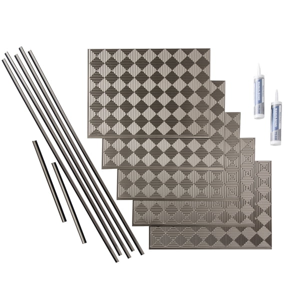 FASÄDE Miniquattro Decorative Vinyl Backsplash 15 sq ft Kit in Brushed Nickel