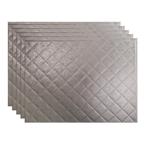 FASÄDE Quilted Decorative Vinyl 18in x 24in Backsplash Panel in Galvanized Steel (5 Pack)