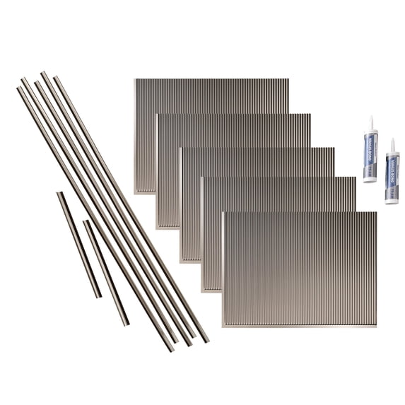 FASÄDE Rib Decorative Vinyl Backsplash 15 sq ft Kit in Brushed Nickel