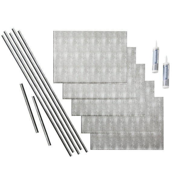 FASDE Rib Decorative Vinyl Backsplash 15 sq ft Kit in Crosshatch Silver
