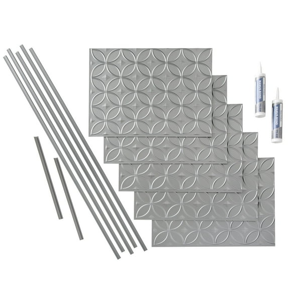 FASÄDE Rings Decorative Vinyl Backsplash 15 sq ft Kit in Argent Silver