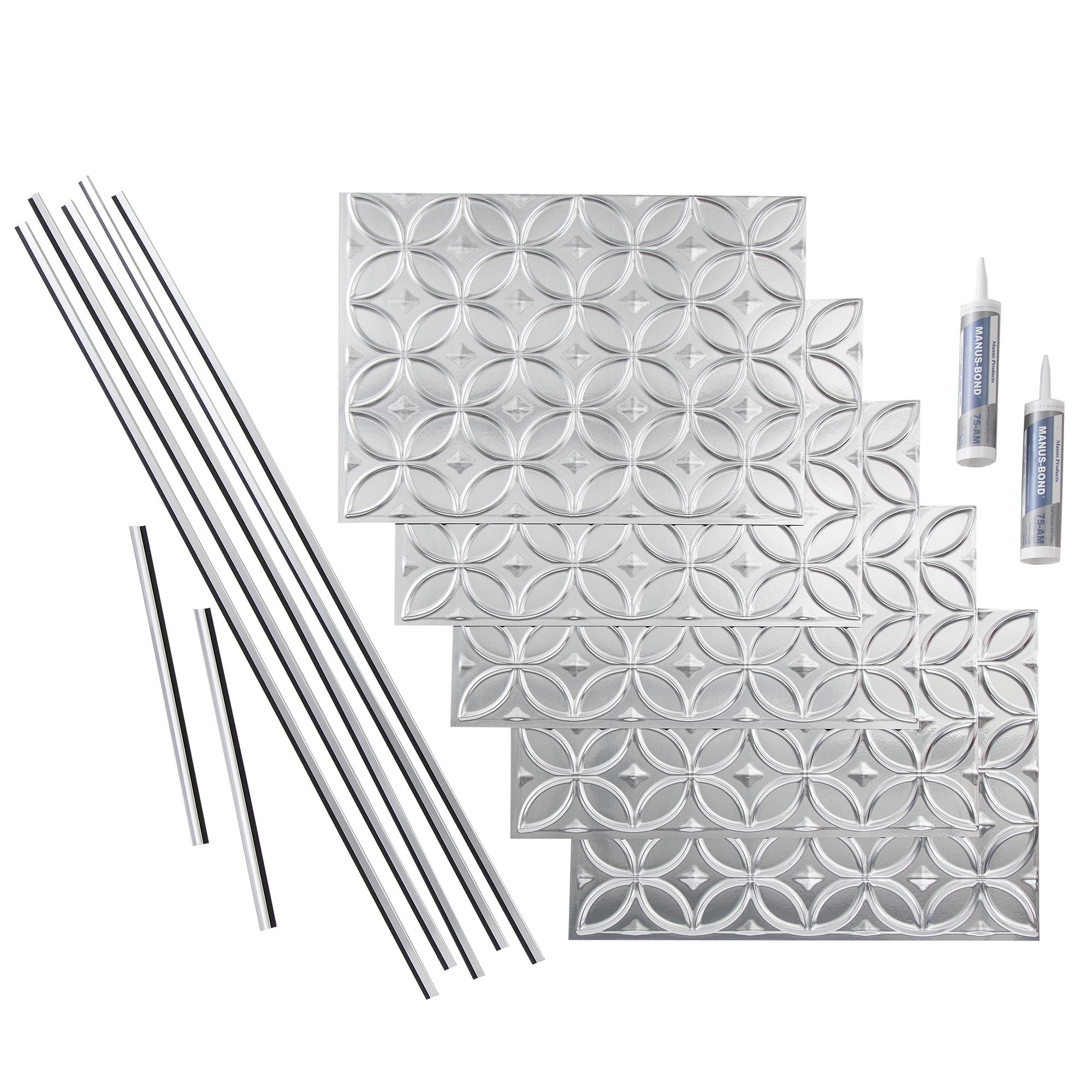 FASÄDE Rings Decorative Vinyl Backsplash 15 sq ft Kit in Brushed Aluminum