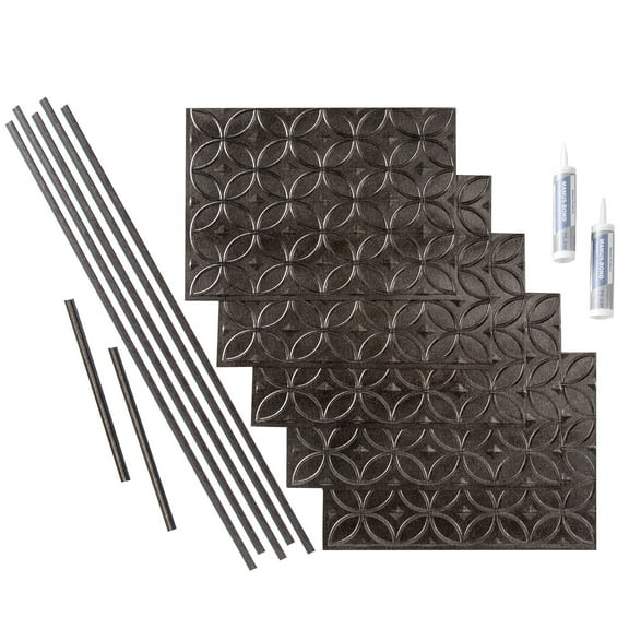 FASÄDE Rings Decorative Vinyl Backsplash 15 sq ft Kit in Smoked Pewter