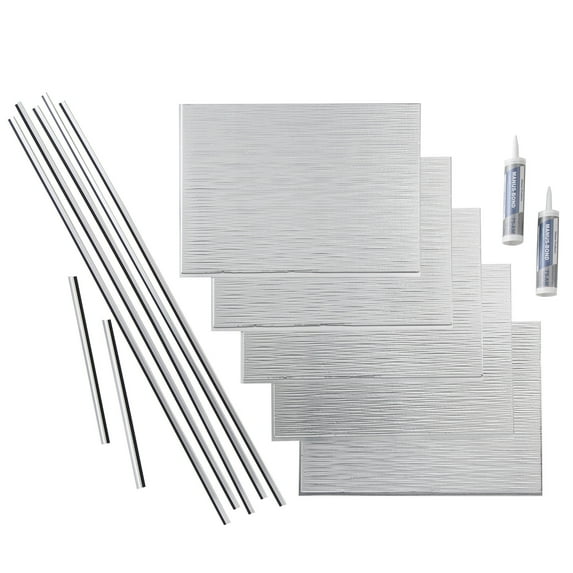 FASÄDE Ripple Decorative Vinyl Backsplash 15 sq ft Kit in Brushed Aluminum