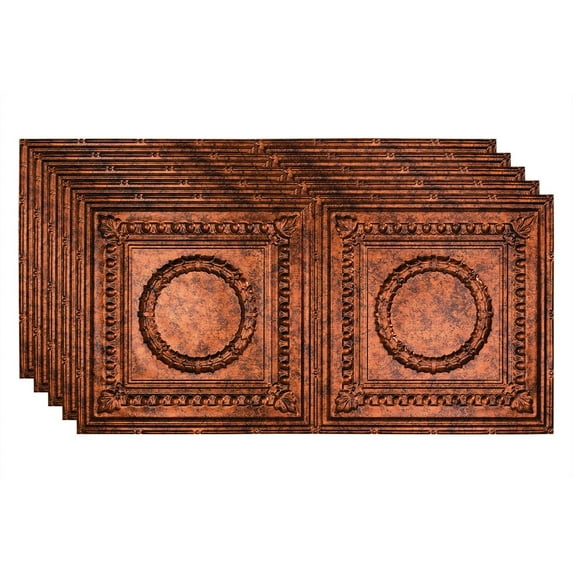 FASÄDE Rosette Decorative Vinyl 2ft x 4ft Glue Up Ceiling Panel in Moonstone Copper (5 Pack)