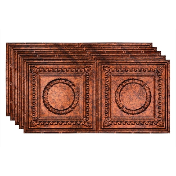 FASÄDE Rosette Decorative Vinyl 2ft x 4ft Glue Up Ceiling Panel in Moonstone Copper (5 Pack)