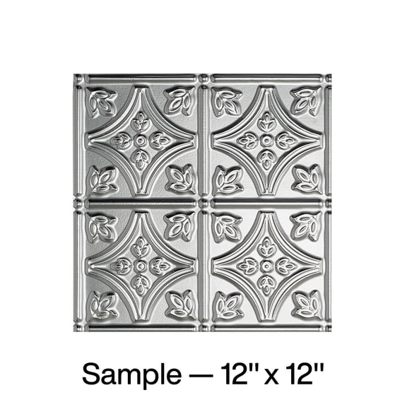 FASÄDE Traditional 1 Decorative Vinyl Glue Up Ceiling Panel in Brushed Aluminum (12X12 Inch Sample)