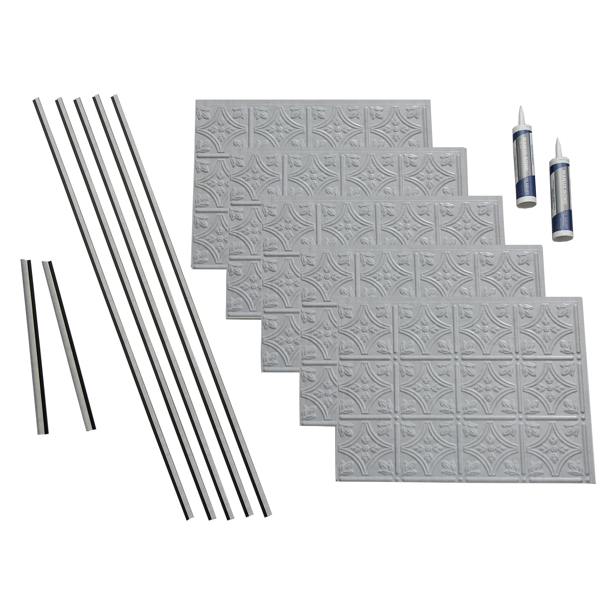 FASÄDE Traditional Style/Pattern 10 Decorative Vinyl Backsplash 15 Sq Ft Kit In Brushed Aluminum FASÄDE Traditional Style/Pattern 10 Decorative Vinyl Backsplash 15 Sq Ft Kit In Brushed Aluminum