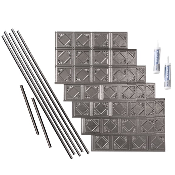FASÄDE Traditional Style 4 Decorative Vinyl Backsplash 15 sq ft Kit in Galvanized Steel