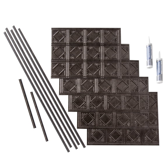 FASÄDE Traditional Style 4 Decorative Vinyl Backsplash 15 sq ft Kit in Smoked Pewter