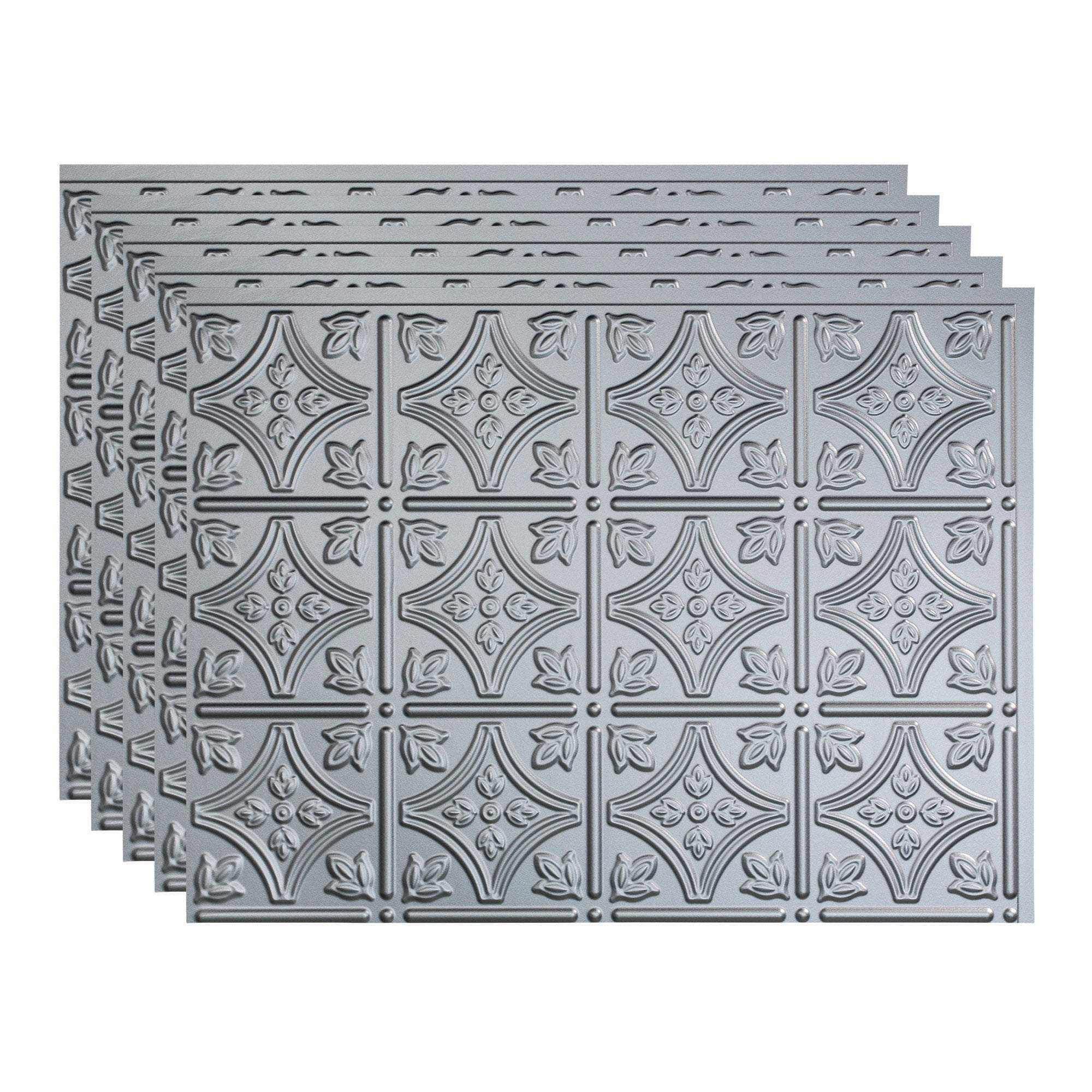 Argent Silver Traditional Vinyl Backsplash Panels, 18in x 24in, 5 Pack