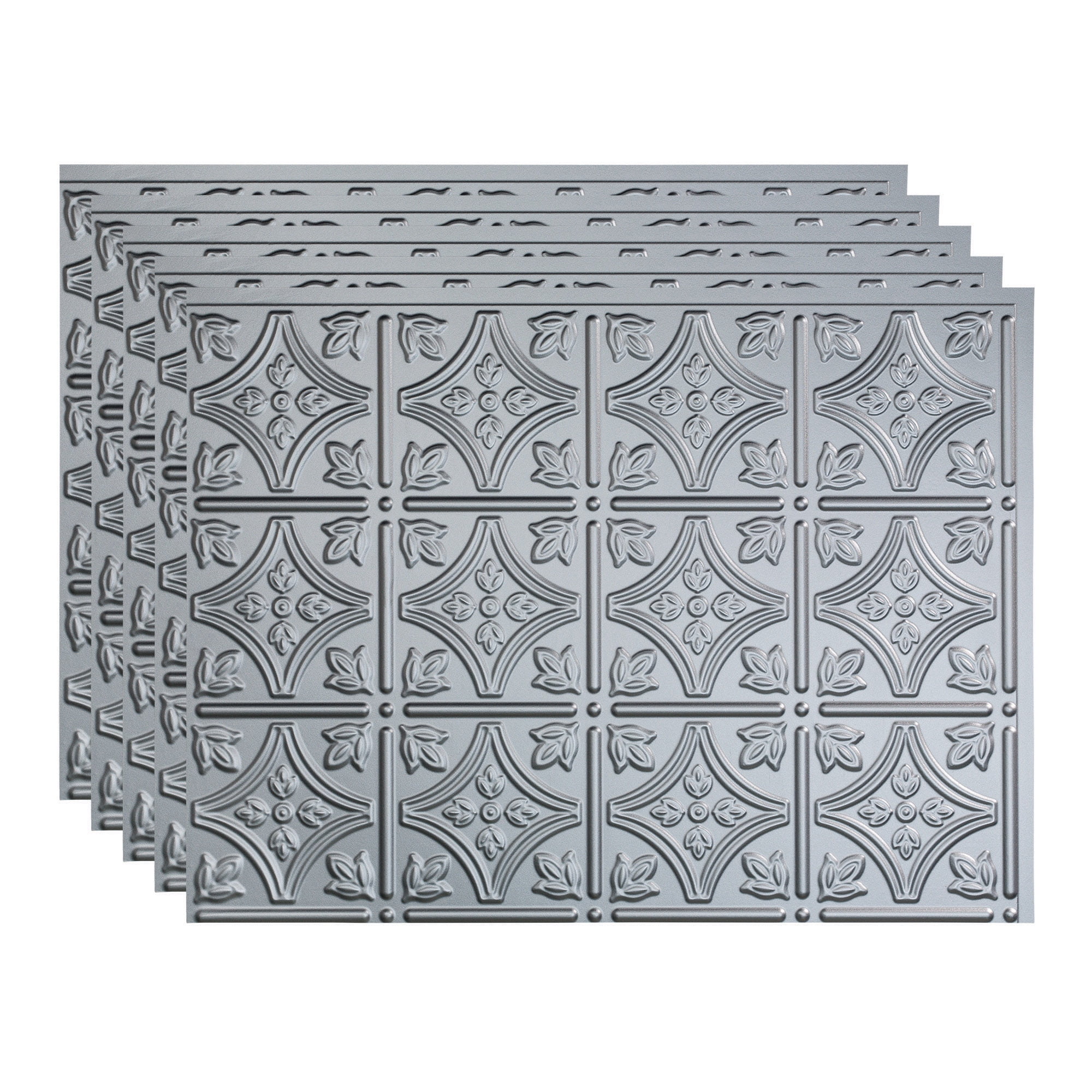 Argent Silver Traditional Vinyl Backsplash Panels, 18in x 24in, 5 Pack