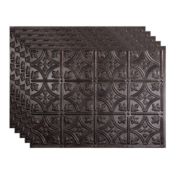 FASÄDE Traditional Style 1 Decorative Vinyl 18in x 24in Backsplash Panel in Smoked Pewter (5 Pack)