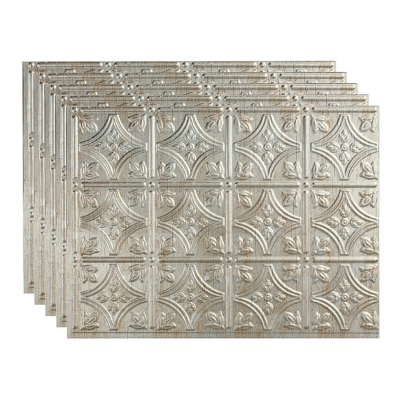 FASÄDE Traditional Style 1 Decorative Vinyl 18in x 24in Backsplash Panel in Vintage Metal (5 Pack)