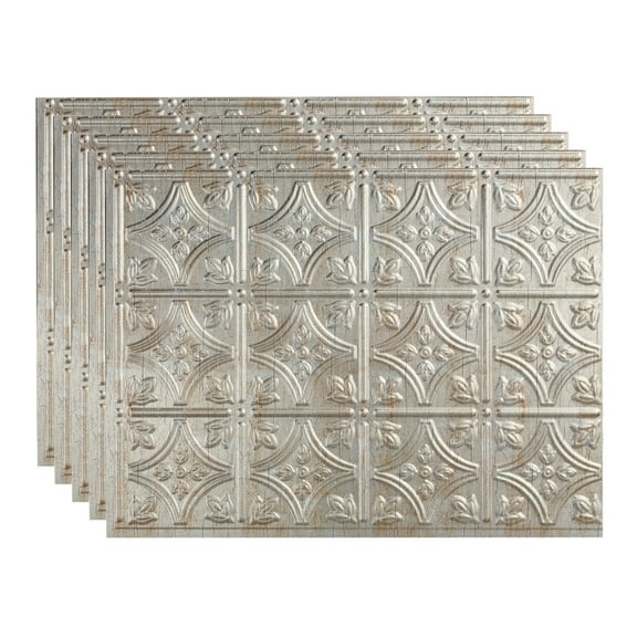 FASÄDE Traditional Style 1 Decorative Vinyl 18in x 24in Backsplash Panel in Vintage Metal (5 Pack)