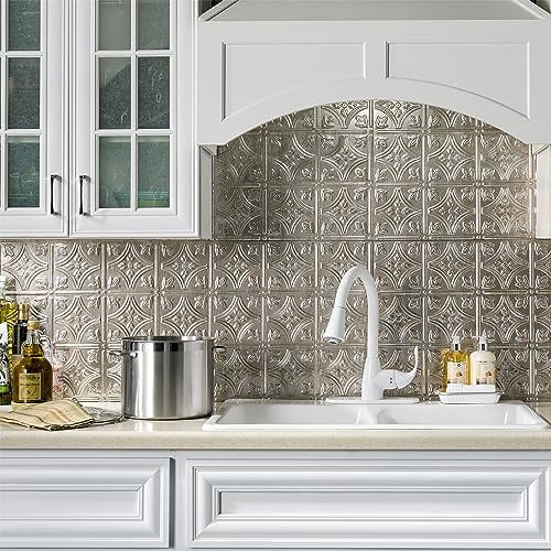 FASDE Traditional Style/Pattern 1 Decorative Vinyl 18in x 24in Backsplash Panel in Vintage Metal (5 Pack)