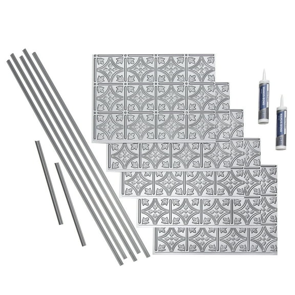 FASÄDE Traditional Style 1 Decorative Vinyl Backsplash 15 sq ft Kit in Argent Silver