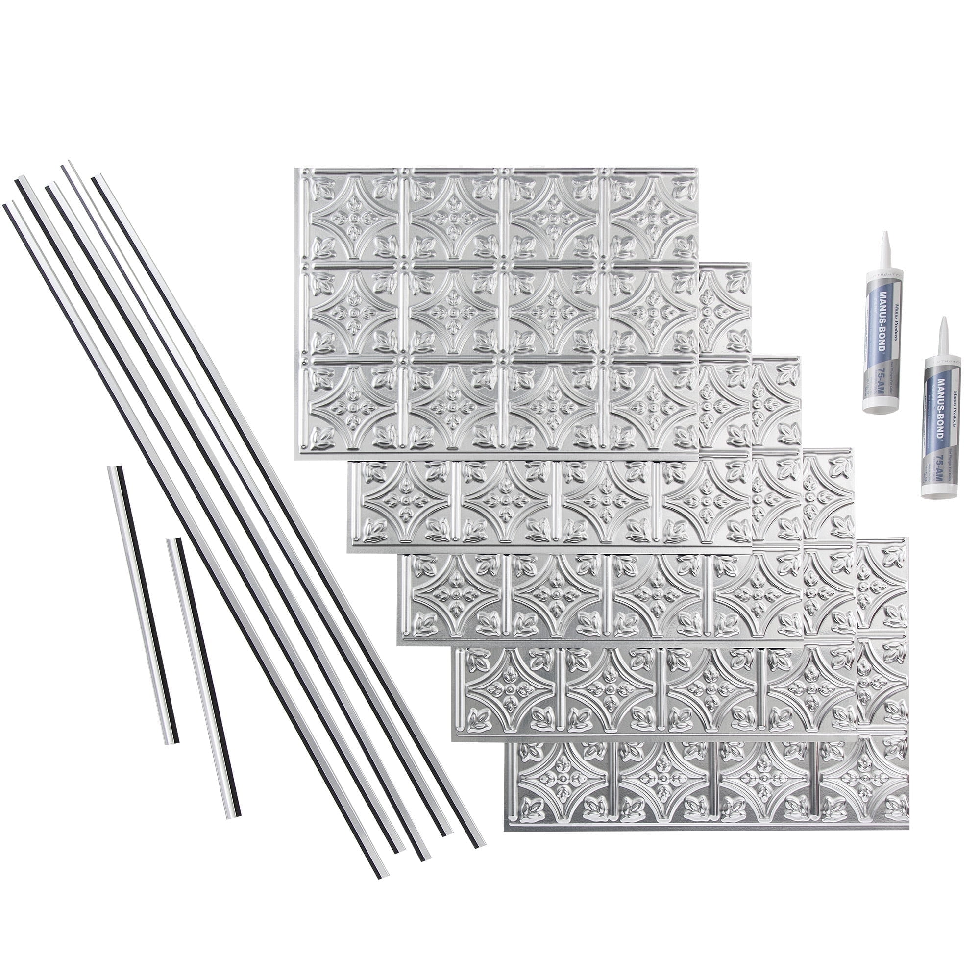 Traditional Brushed Aluminum Decorative Vinyl Backsplash Kit