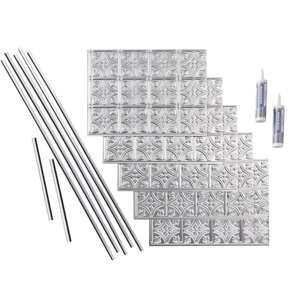 FASÄDE Traditional Style 1 Decorative Vinyl Backsplash 15 sq ft Kit in Brushed Aluminum