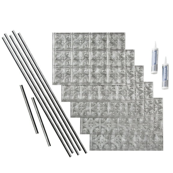 FASÄDE Traditional Style 1 Decorative Vinyl Backsplash 15 sq ft Kit in Crosshatch Silver