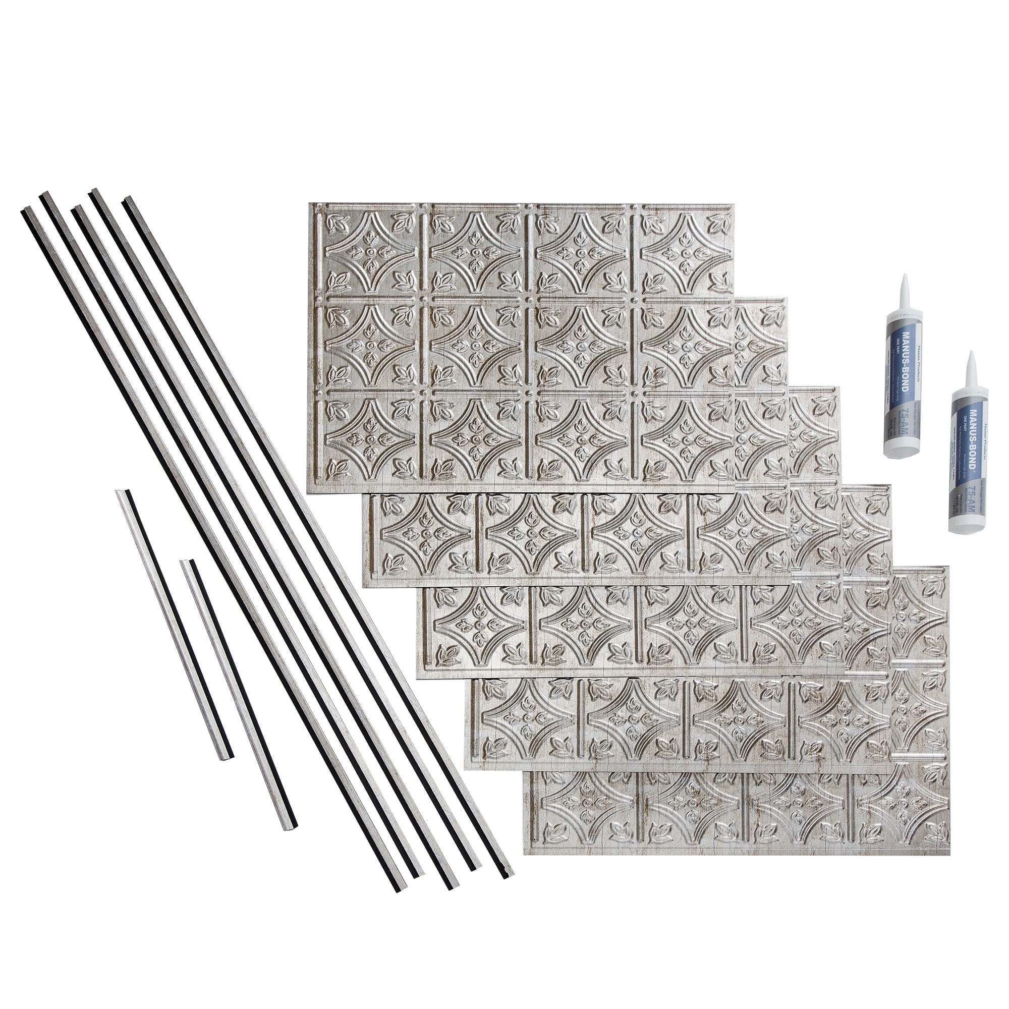 Vintage Silver Vinyl Decorative Backsplash Panels Kit