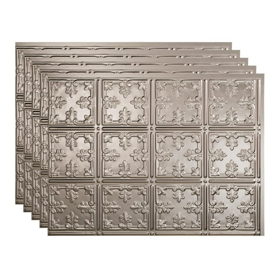 FASÄDE Traditional Style/Pattern 10 Decorative Vinyl 18in x 24in Backsplash Panel in Brushed Nickel (5 Pack)